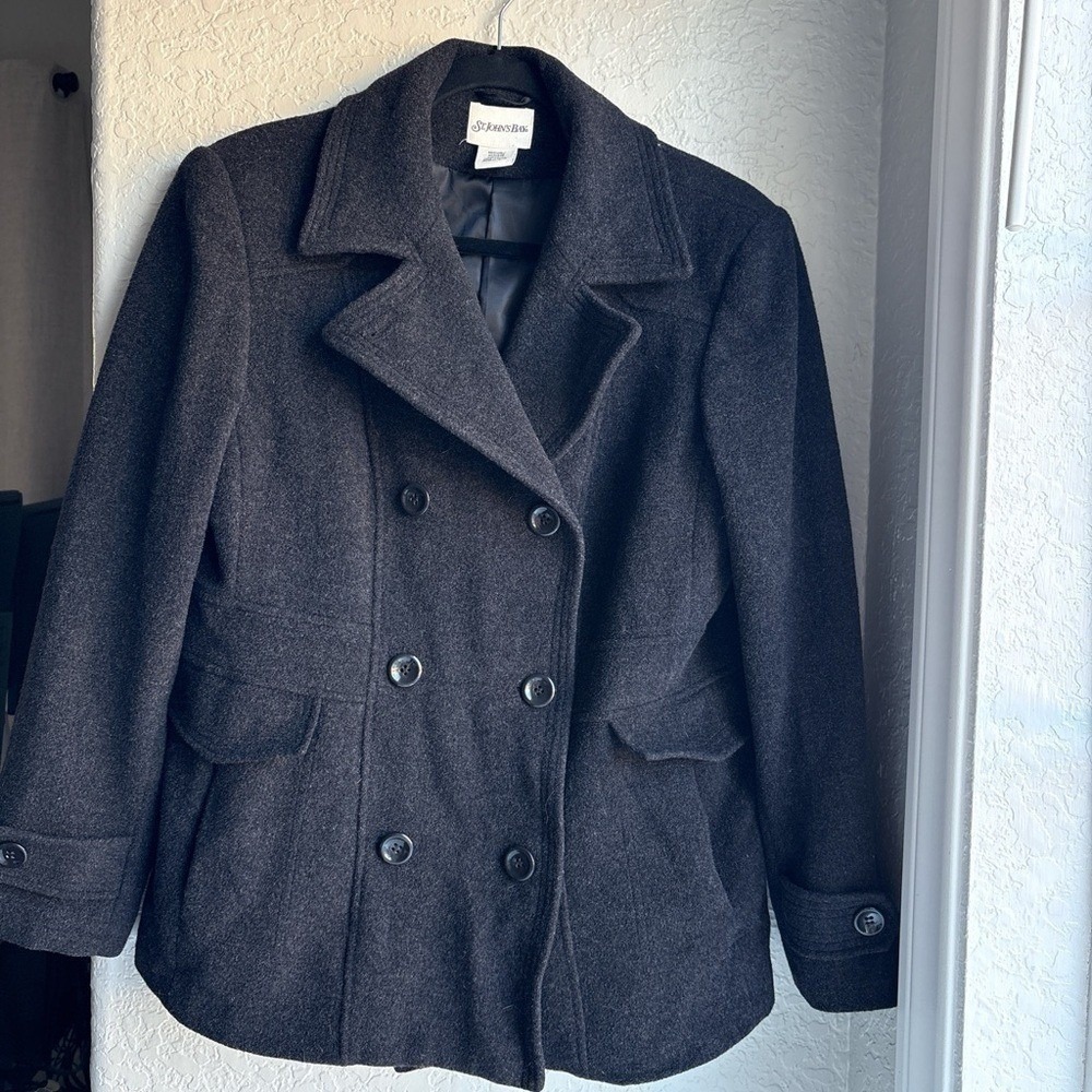Women's M Gray Cashmere Wool Peacoat Classic Winter Warm Button